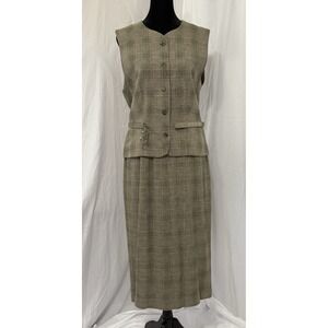 VINTAGE DAVID BROOKS Plaid Suit Women's Size 6 Tan Glen Plaid‎ Vest & Skirt Set